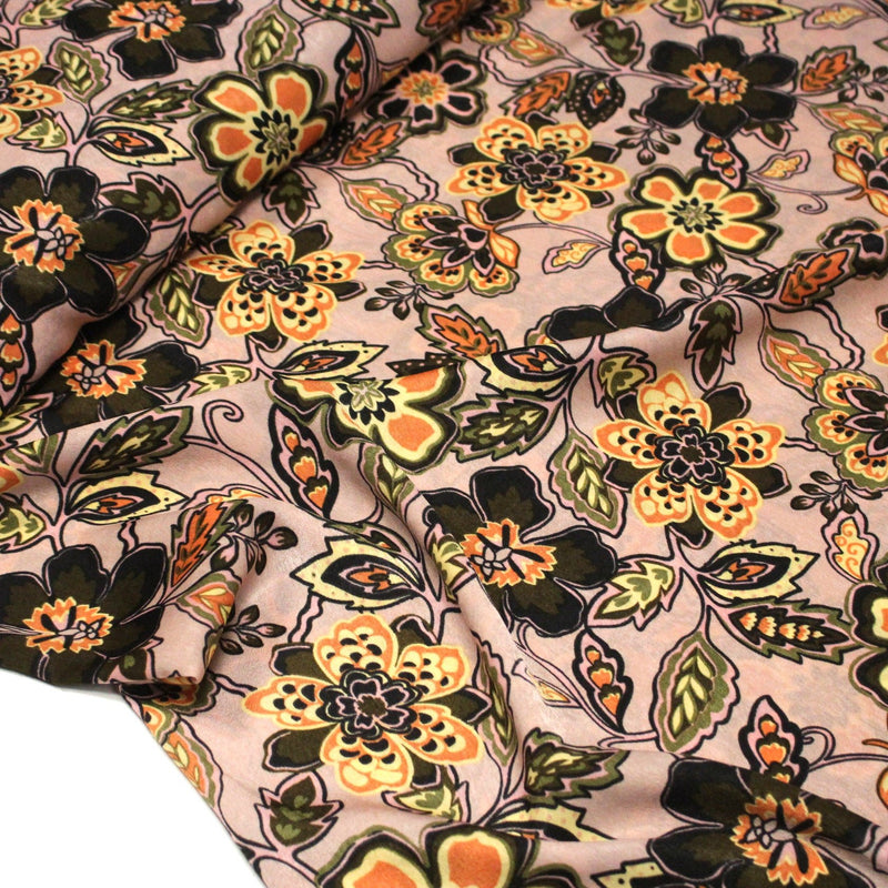 Tissu habillement satin velours, imprimé motif fleuri INDIENNES, nombreuses couleurs - tissuspipi.com