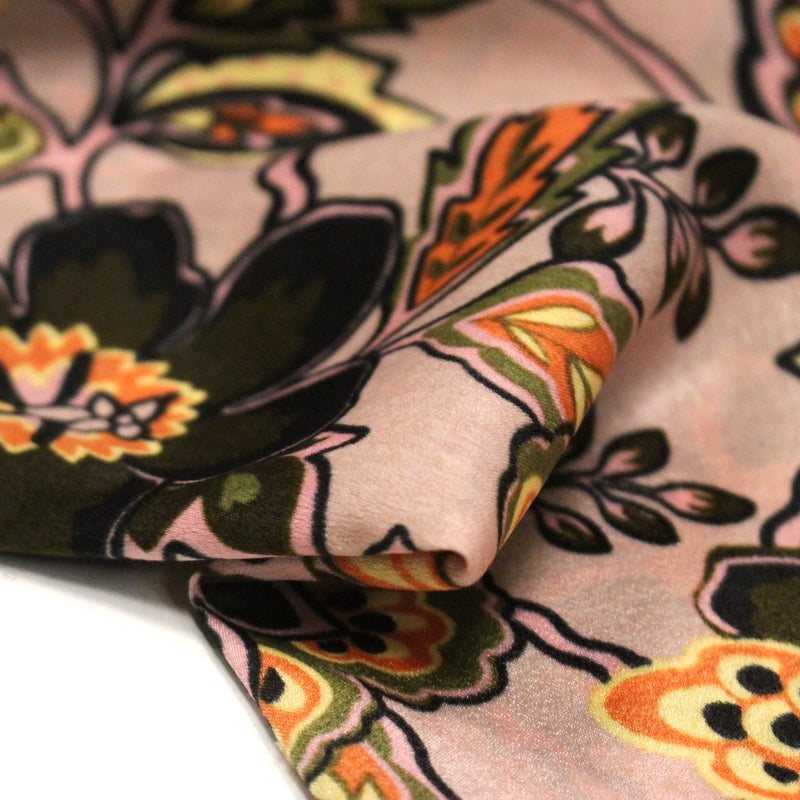 Tissu habillement satin velours, imprimé motif fleuri INDIENNES, nombreuses couleurs - tissuspipi.com