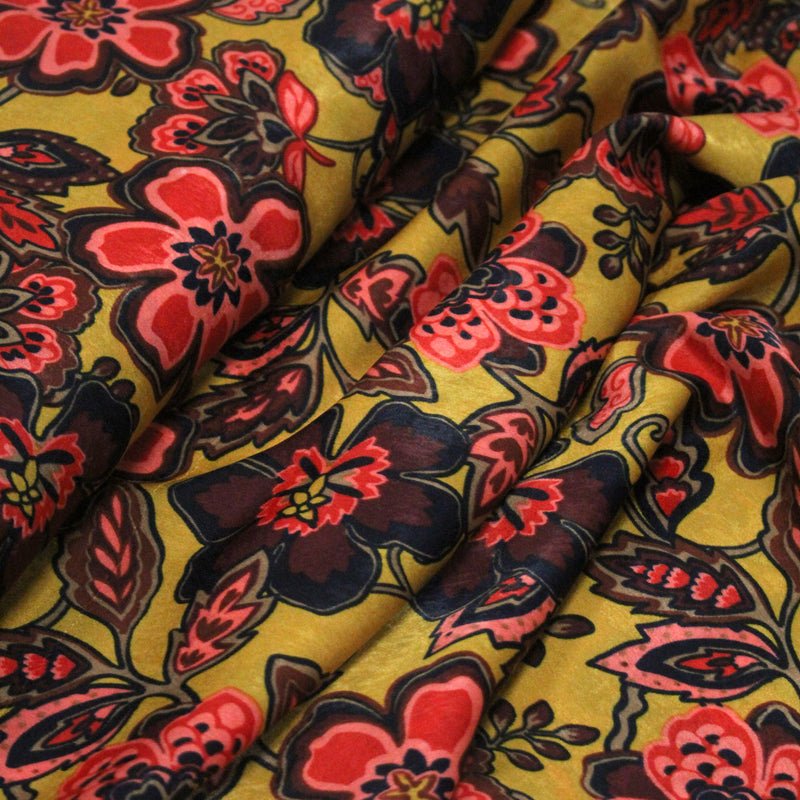 Tissu habillement satin velours, imprimé motif fleuri INDIENNES, nombreuses couleurs - tissuspipi.com