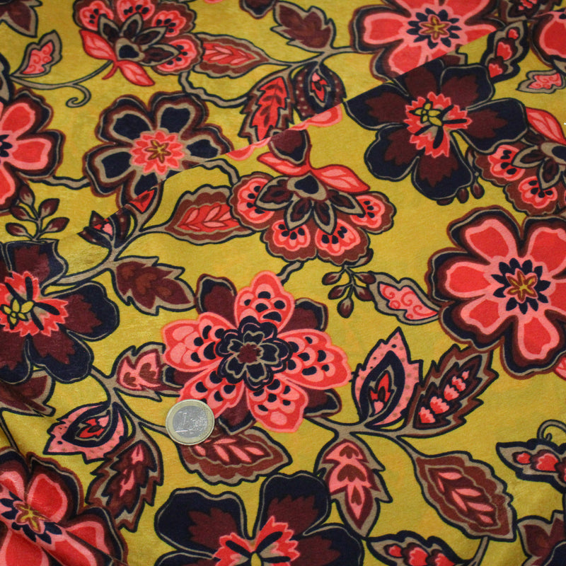 Tissu habillement satin velours, imprimé motif fleuri INDIENNES, nombreuses couleurs - tissuspipi.com