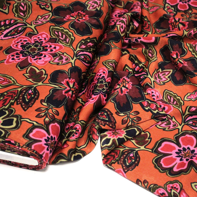 Tissu habillement satin velours, imprimé motif fleuri INDIENNES, nombreuses couleurs - tissuspipi.com