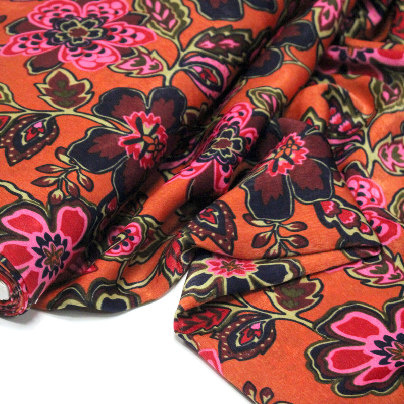 Tissu habillement satin velours, imprimé motif fleuri INDIENNES, nombreuses couleurs - tissuspipi.com