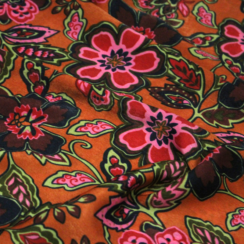 Tissu habillement satin velours, imprimé motif fleuri INDIENNES, nombreuses couleurs - tissuspipi.com