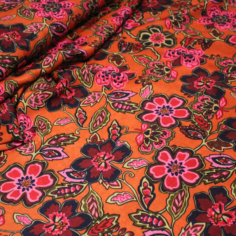 Tissu habillement satin velours, imprimé motif fleuri INDIENNES, nombreuses couleurs - tissuspipi.com