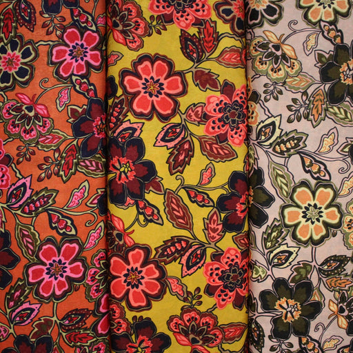 Tissu habillement satin velours, imprimé motif fleuri INDIENNES, nombreuses couleurs - tissuspipi.com