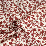 Tissu cotonnade motif japonais HANA - E, aux fleurs dessinées rouges, fond écru - tissuspipi.com