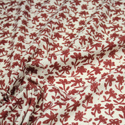 Tissu cotonnade motif japonais HANA - E, aux fleurs dessinées rouges, fond écru - tissuspipi.com