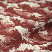Tissu cotonnade motif de la vague d’HOKUSAI, rouge & écru - tissuspipi.com