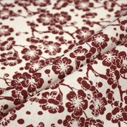 Tissu cotonnade motif japonais HANA aux fleurs de cerisier, tons écrus et rouges - tissuspipi.com