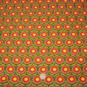 Tissu cotonnade aux fleurs SEVENTIES roses jaunes et rouges, fond kaki - OEKO-TEX STANDARD 100 - tissuspipi.com