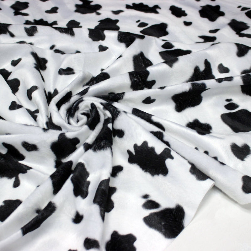 Tissu Velours imprimé motif VACHE noir et blanc - tissuspipi.com