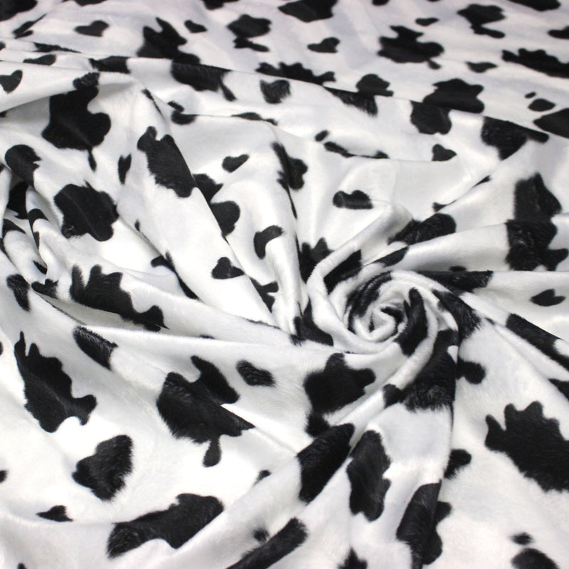 Tissu Velours imprimé motif VACHE noir et blanc - tissuspipi.com