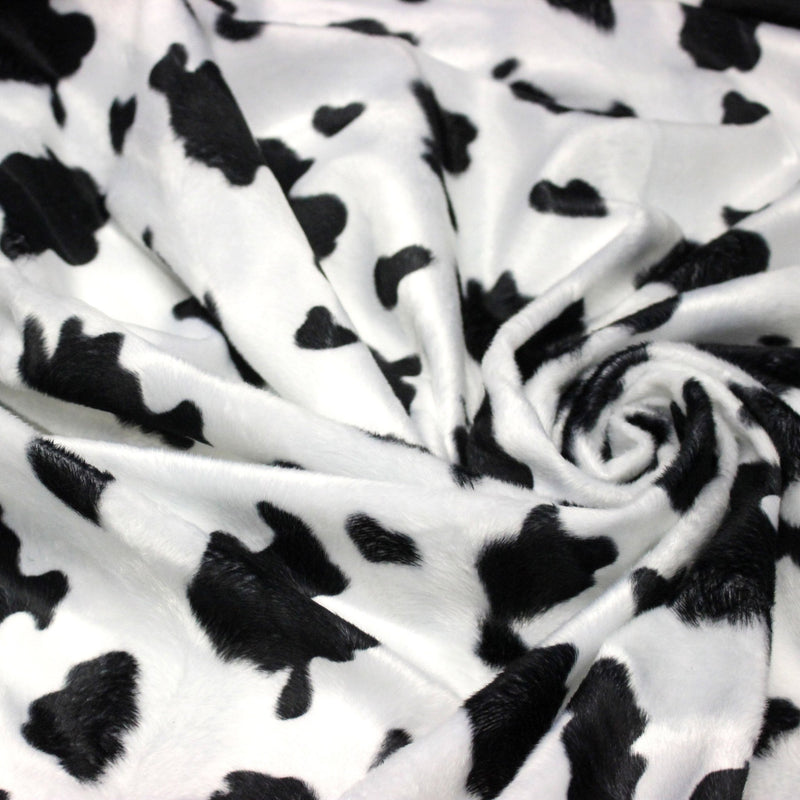 Tissu Velours imprimé motif VACHE noir et blanc - tissuspipi.com