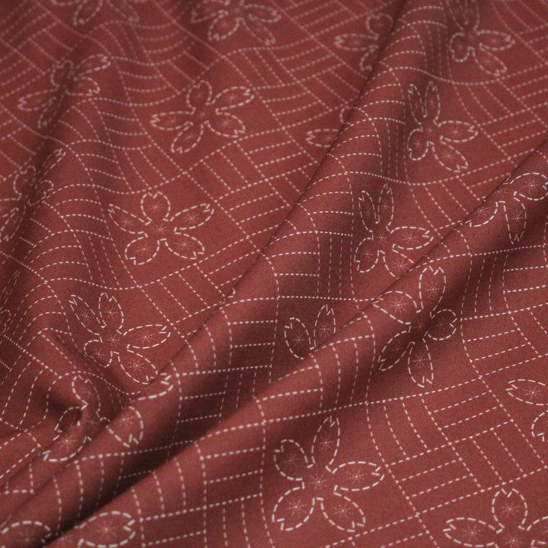 Tissu cotonnade motif japonais SASHIKO – tons rouge & écrus - tissuspipi.com