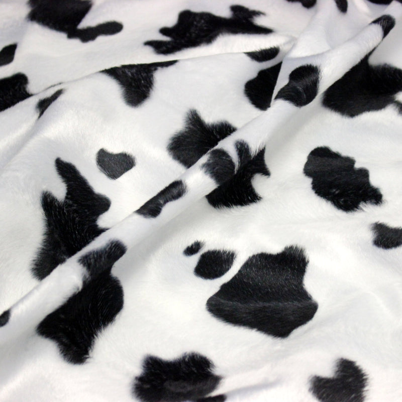 Tissu Velours imprimé motif VACHE noir et blanc - tissuspipi.com