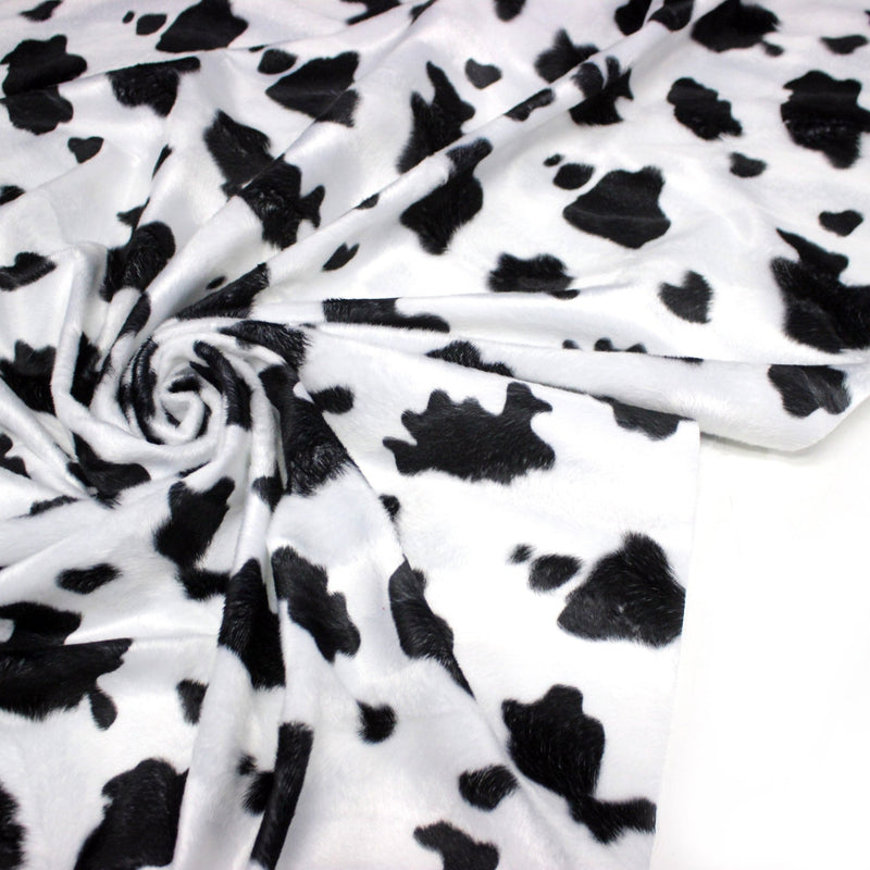 Tissu Velours imprimé motif VACHE noir et blanc - tissuspipi.com