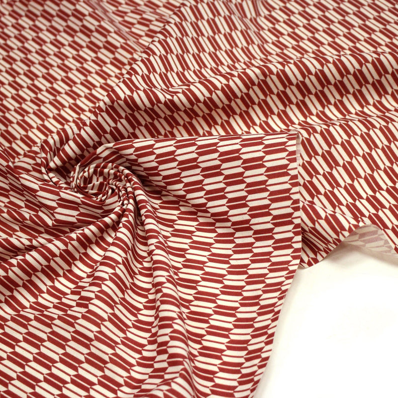 Tissu cotonnade motif japonais YAGASURI, flèches rouge & écrues - tissuspipi.com