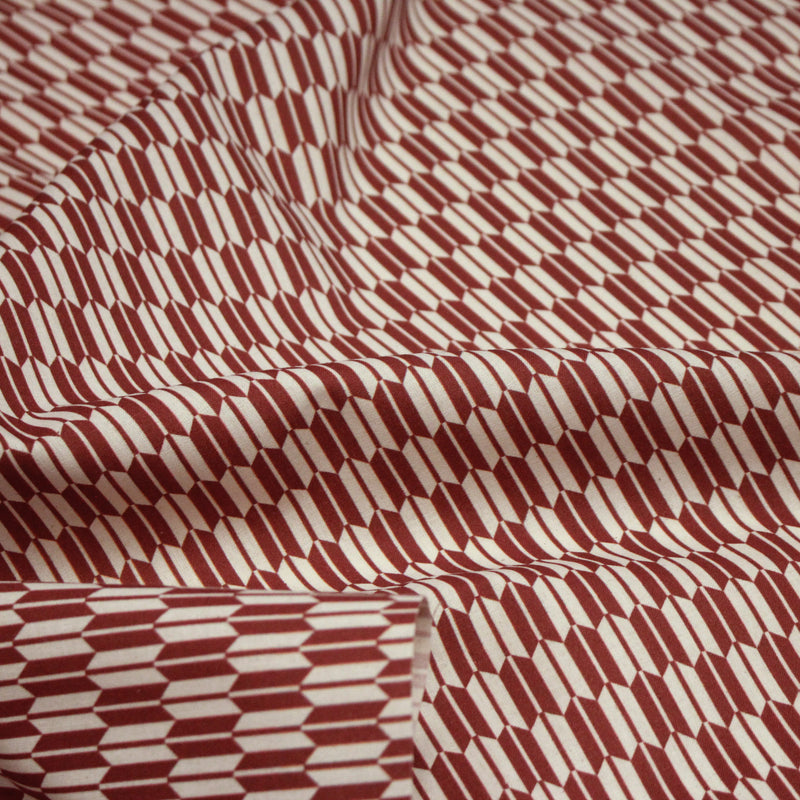 Tissu cotonnade motif japonais YAGASURI, flèches rouge & écrues - tissuspipi.com