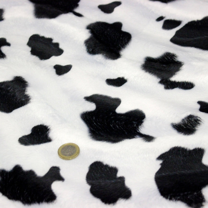 Tissu Velours imprimé motif VACHE noir et blanc - tissuspipi.com