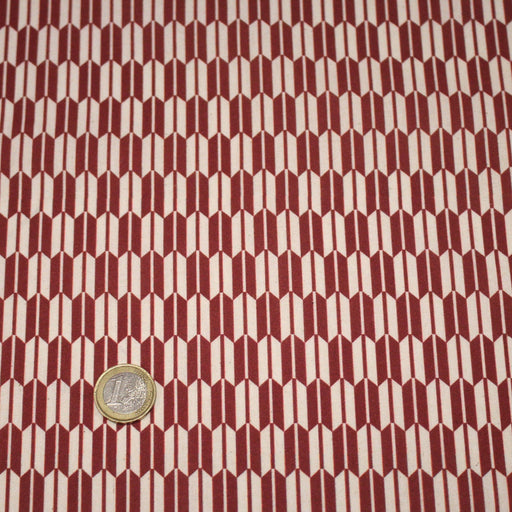 Tissu cotonnade motif japonais YAGASURI, flèches rouge & écrues - tissuspipi.com