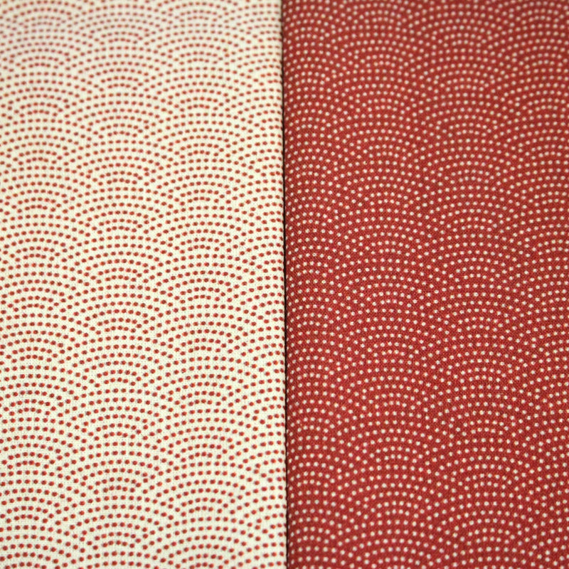 Tissu cotonnade motif japonais SEIGAIHA : écru/rouge et rouge/écru - COLLECTION JAPON ROUGE - tissuspipi.com
