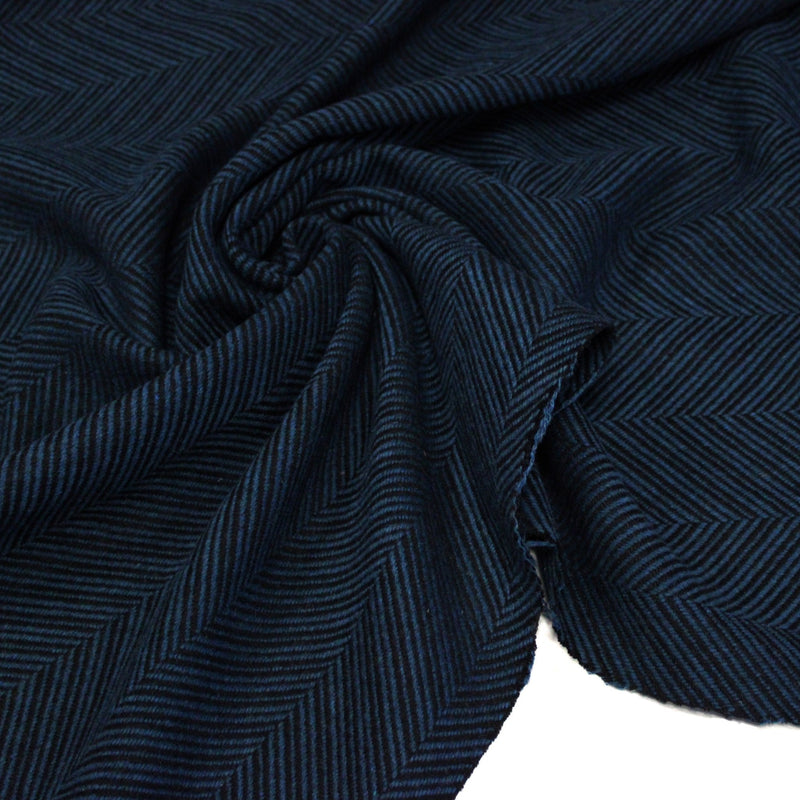 Tissu lainage faux-uni chevrons bleu canard & noir - Fabrication italienne - tissuspipi.com