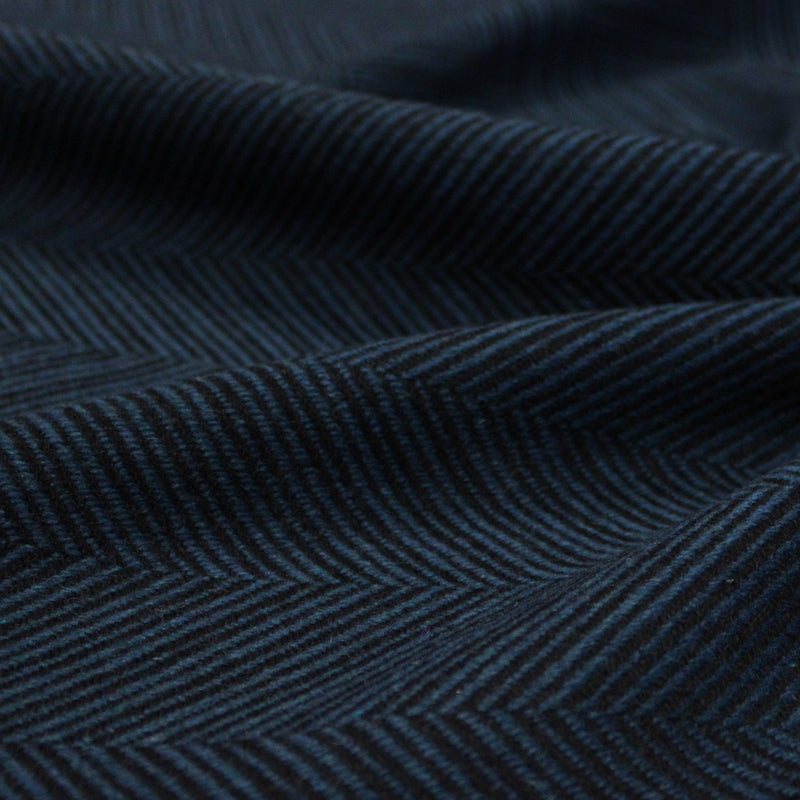 Tissu lainage faux-uni chevrons bleu canard & noir - Fabrication italienne - tissuspipi.com