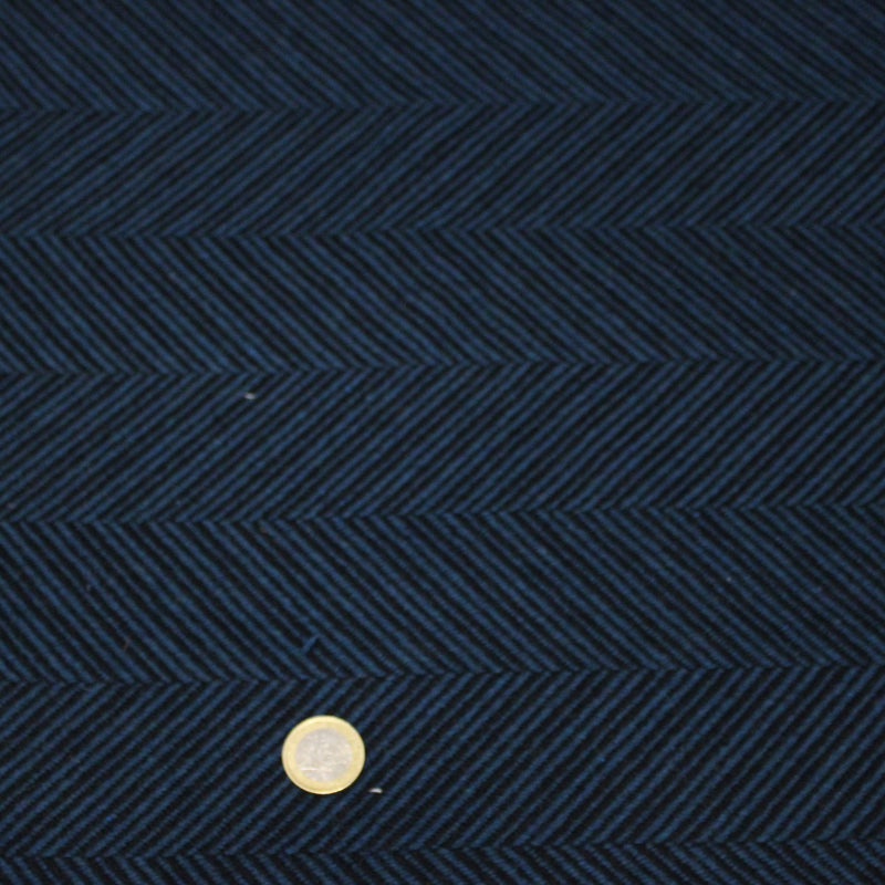Tissu lainage faux-uni chevrons bleu canard & noir - Fabrication italienne - tissuspipi.com