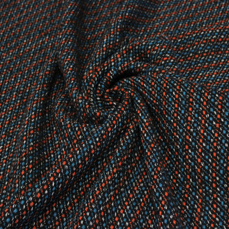 Tissu lainage faux-uni aux touches noires, corail, bleues, blanches - Fabrication italienne - tissuspipi.com