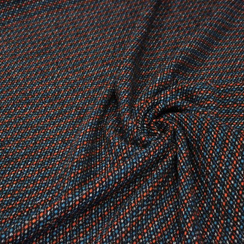 Tissu lainage faux-uni aux touches noires, corail, bleues, blanches - Fabrication italienne - tissuspipi.com