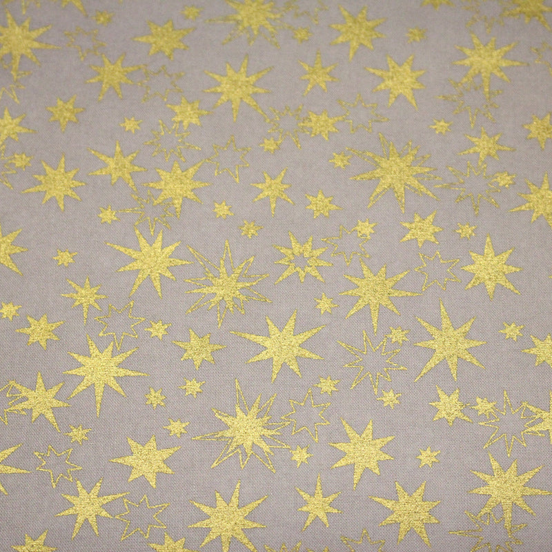 Tissu coton Noël, gris aux étoiles dorées - tissuspipi.com