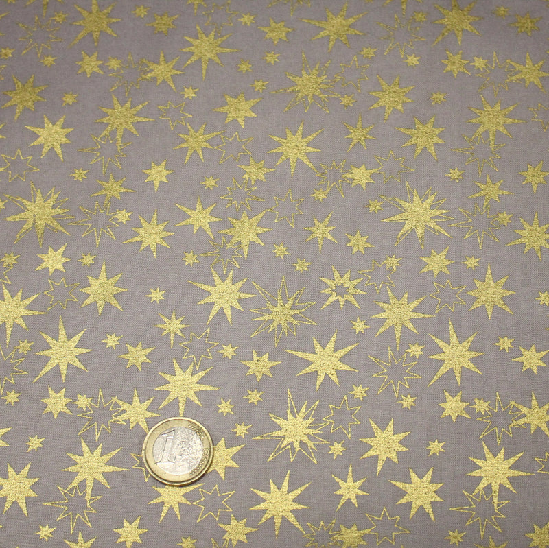 Tissu coton Noël, gris aux étoiles dorées - tissuspipi.com