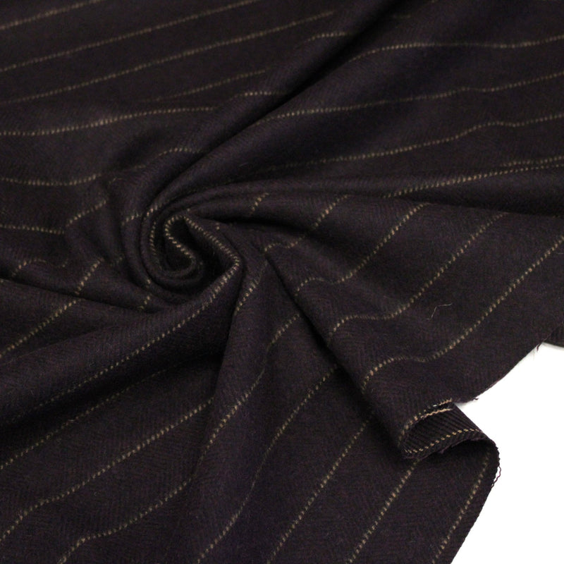 Tissu lainage faux-uni chevrons aubergine & liserés écrus - tissuspipi.com