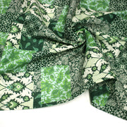 Tissu coton fin imprimé INDIENNES, patchwork vert de motifs floraux et arabesques- STANDARD 100 OEKO-TEX - tissuspipi.com
