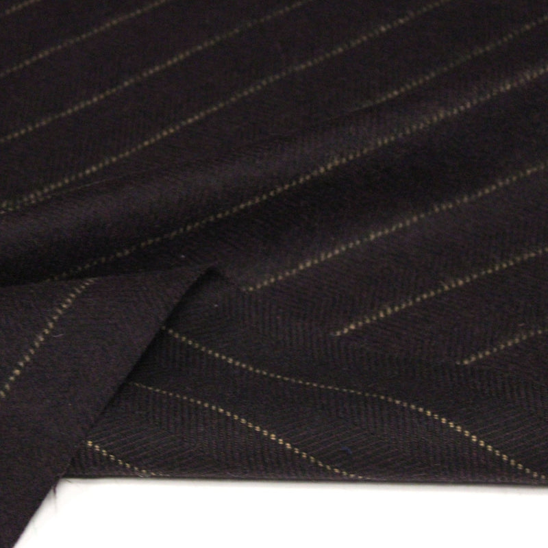 Tissu lainage faux-uni chevrons aubergine & liserés écrus - tissuspipi.com