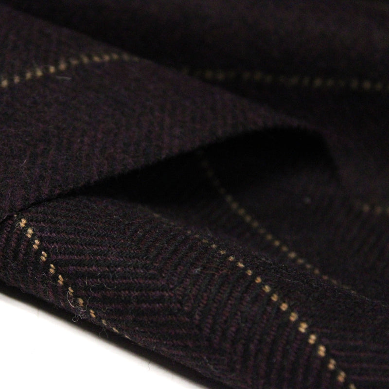 Tissu lainage faux-uni chevrons aubergine & liserés écrus - tissuspipi.com