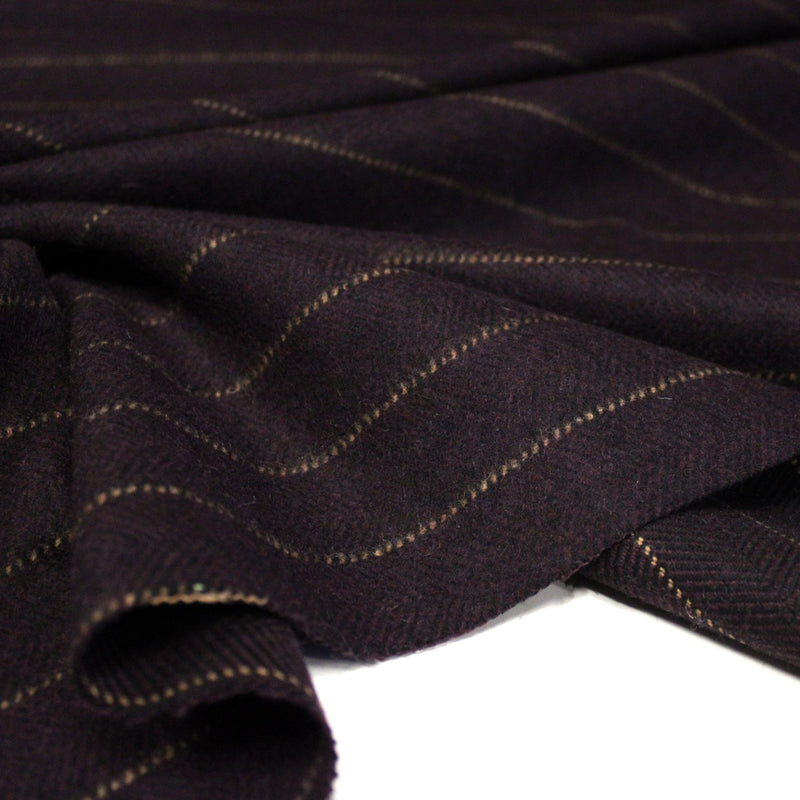 Tissu lainage faux-uni chevrons aubergine & liserés écrus - tissuspipi.com