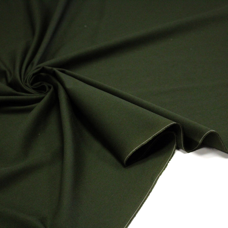 Tissu Gabardine fine 100% coton vert kaki - Fabrication française - tissuspipi.com