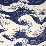 Tissu gabardine coton imprimée HOKUSAI Vagues japonaises bleues & blanc cassé - OEKO - TEX - tissuspipi.com