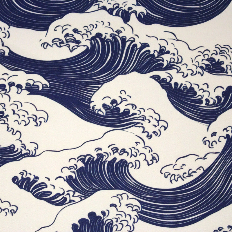 Tissu gabardine coton imprimée HOKUSAI Vagues japonaises bleues & blanc cassé - OEKO - TEX - tissuspipi.com