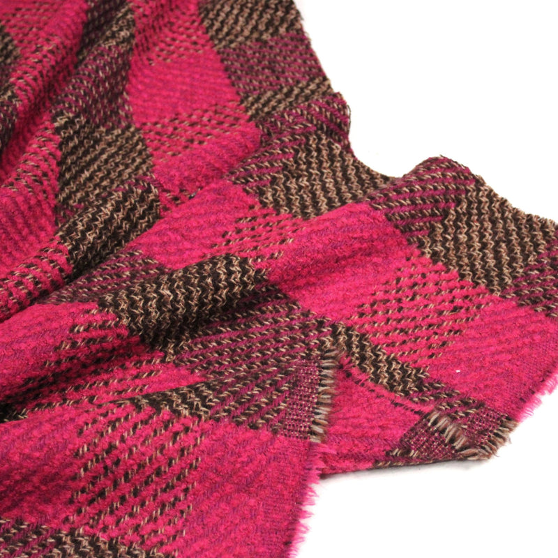Tissu lainage grands carreaux rose fuchsia & marron - Fabrication italienne - tissuspipi.com