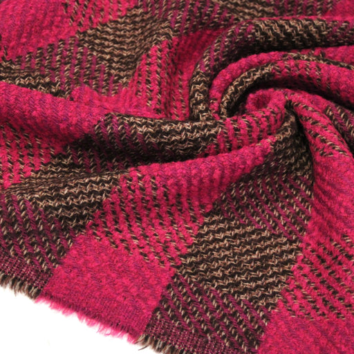 Tissu lainage grands carreaux rose fuchsia & marron - Fabrication italienne - tissuspipi.com