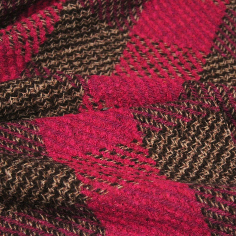 Tissu lainage grands carreaux rose fuchsia & marron - Fabrication italienne - tissuspipi.com