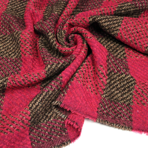 Tissu lainage grands carreaux rose fuchsia & marron - Fabrication italienne - tissuspipi.com
