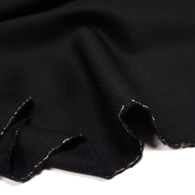 Tissu lainage sergé de laine noir - Fabrication italienne - tissuspipi.com