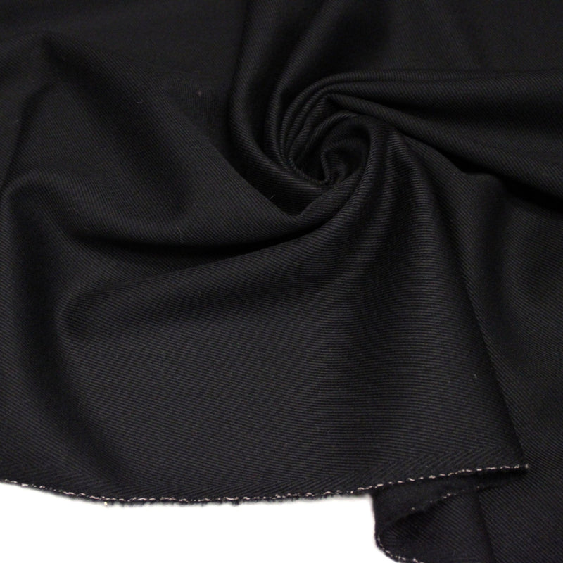 Tissu lainage sergé de laine noir - Fabrication italienne - tissuspipi.com