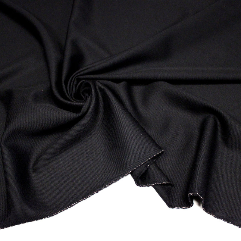 Tissu lainage sergé de laine noir - Fabrication italienne - tissuspipi.com