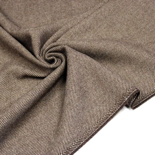 Tissu lainage sergé, fines rayures crème et chocolat - Fabrication italienne - tissuspipi.com