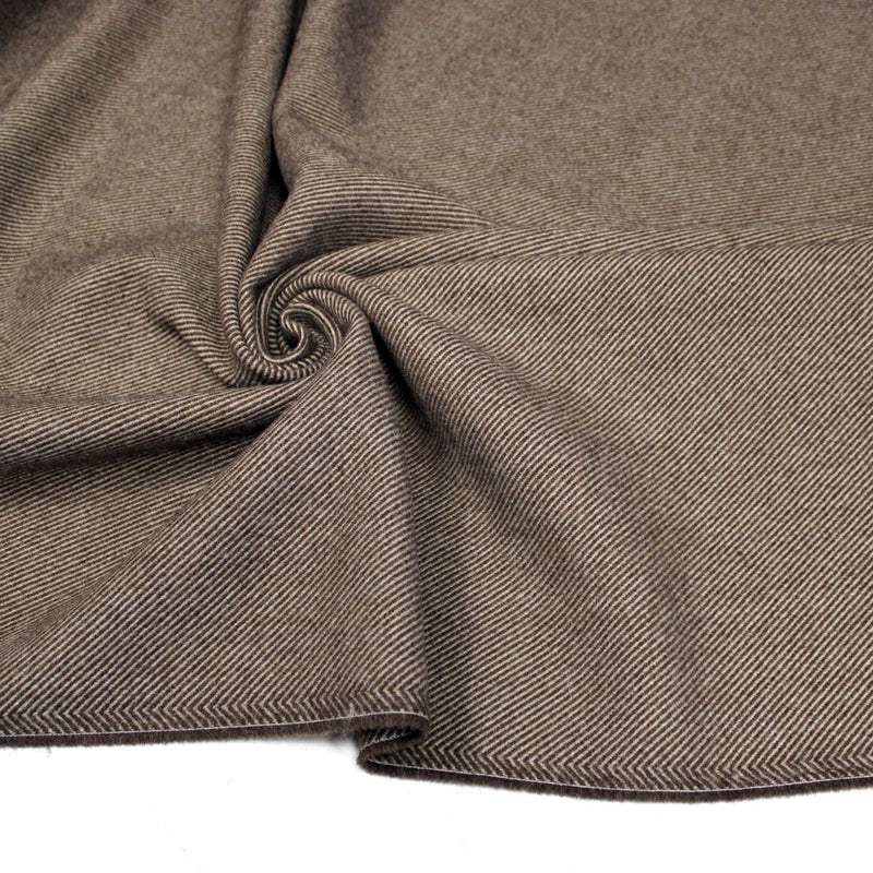 Tissu lainage sergé, fines rayures crème et chocolat - Fabrication italienne - tissuspipi.com