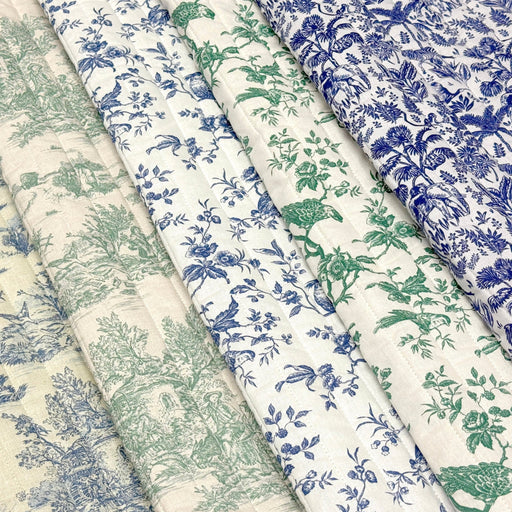 Tissu matelassé TOILE DE JOUY : trois motifs, deux couleurs, cinq tissus ! - tissuspipi.com